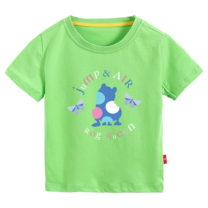 Baby Colorful Frog Print Pattern Short-Sleeved Round Collar Casual T-Shirt In Summer