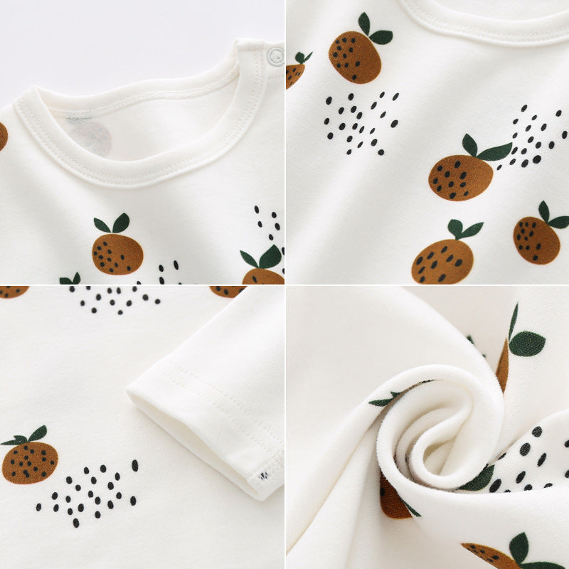 Baby 1pcs Allover Fruit Graphic Long Sleeve Bottoming Shirt & Trousers Sets