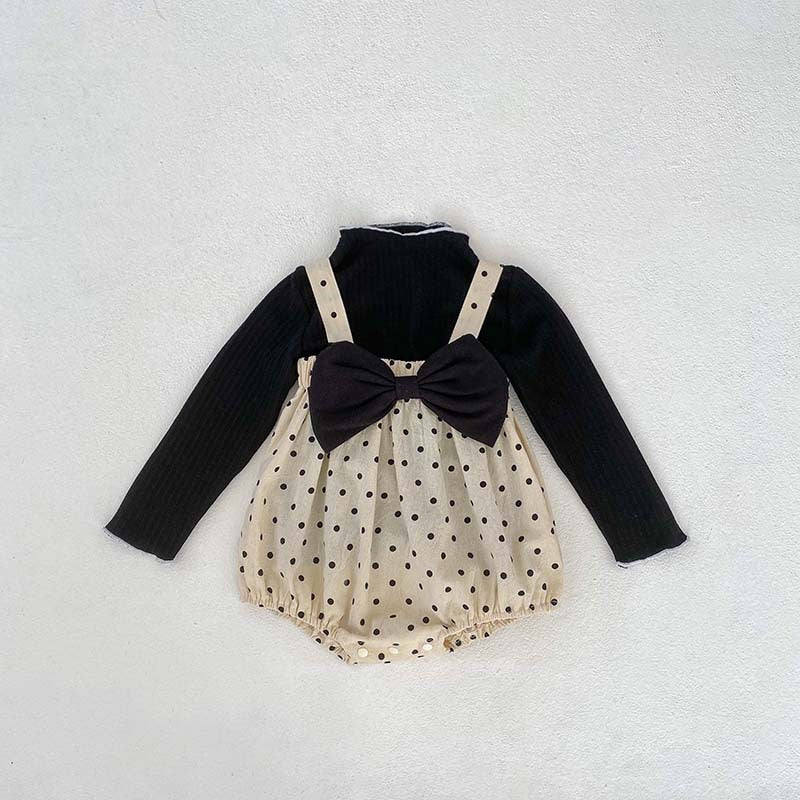 New Arrival For Spring/Autumn: Polka Dot Overall Onesies And Long Sleeve Base Layer Top Set