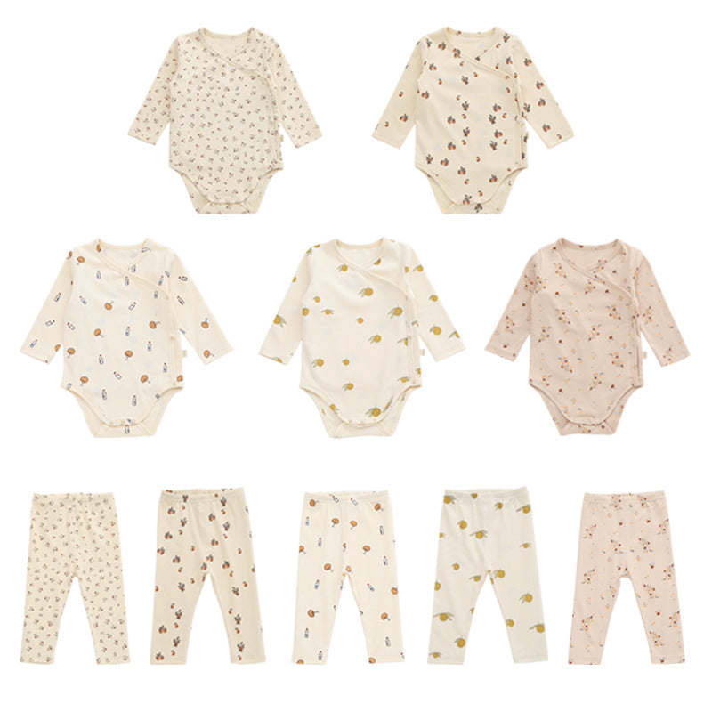 Baby Floral Print Pattern Side Buckle Design Cute Thin Style Air Conditional Clothes Sets