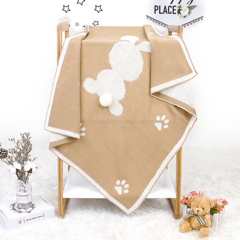 Baby Cartoon Rabbit & Footprints Embroidered Graphic 3D Tail Blanket