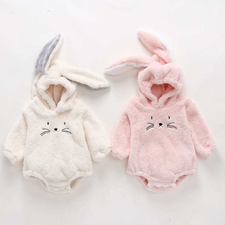 Baby Embroidered Pattern Rabbit Ear Design Thickened Onesies Bodysuit