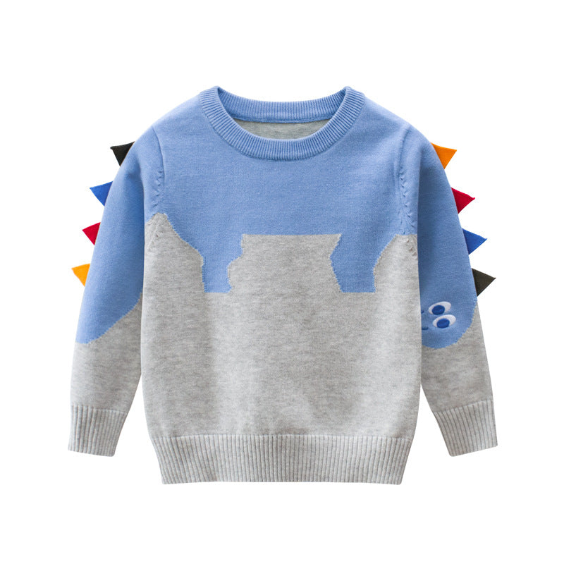 Baby Boy Cartoon Dinosaur Embroidered Pattern Knitted Lovely Sweater