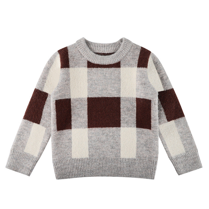 Baby Boy Plaid Graphic O-Neck Long Sleeves Western Classic Sweater