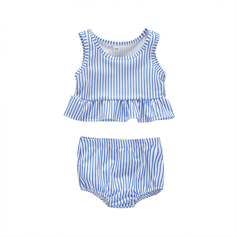 Baby Girl Striped Graphic Ruffle Tops Combo Shorts 1-Pieces Swimsuit