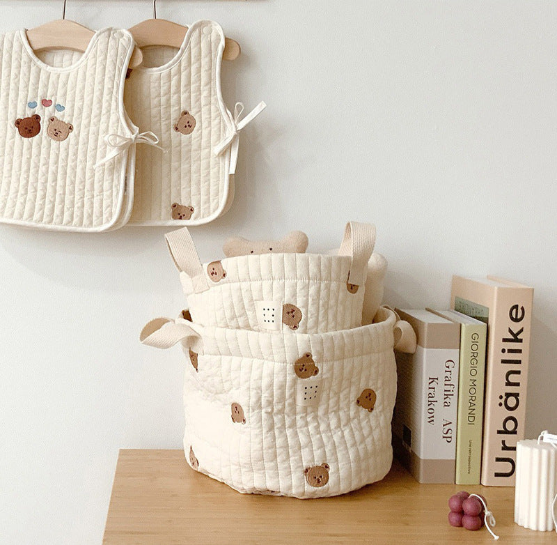 Baby Embroidered Pattern Baby Bottle Storage Basket