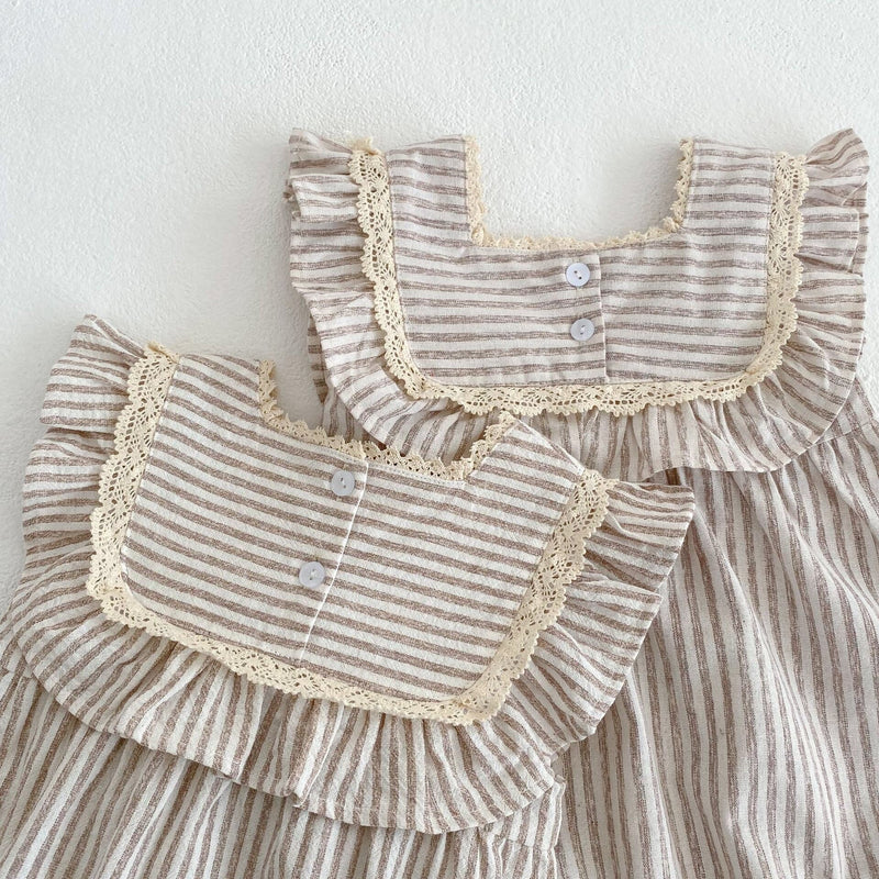 Baby Striped Pattern Sleeveless Princess Dress & Onesies