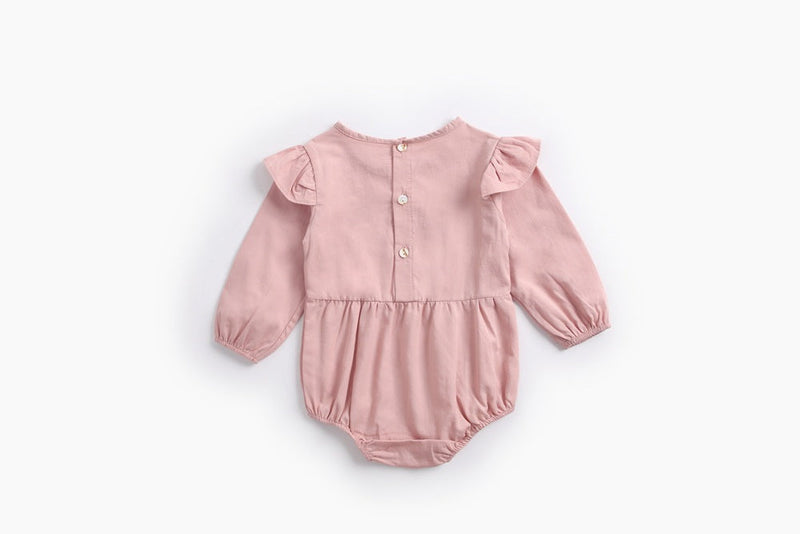 Baby Girl Solid Color Bow Patched Design Little Butterfly Sleeves Bodysuit