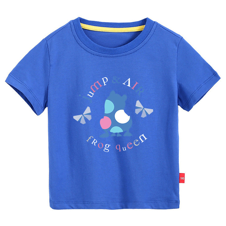 Baby Colorful Frog Print Pattern Short-Sleeved Round Collar Casual T-Shirt In Summer