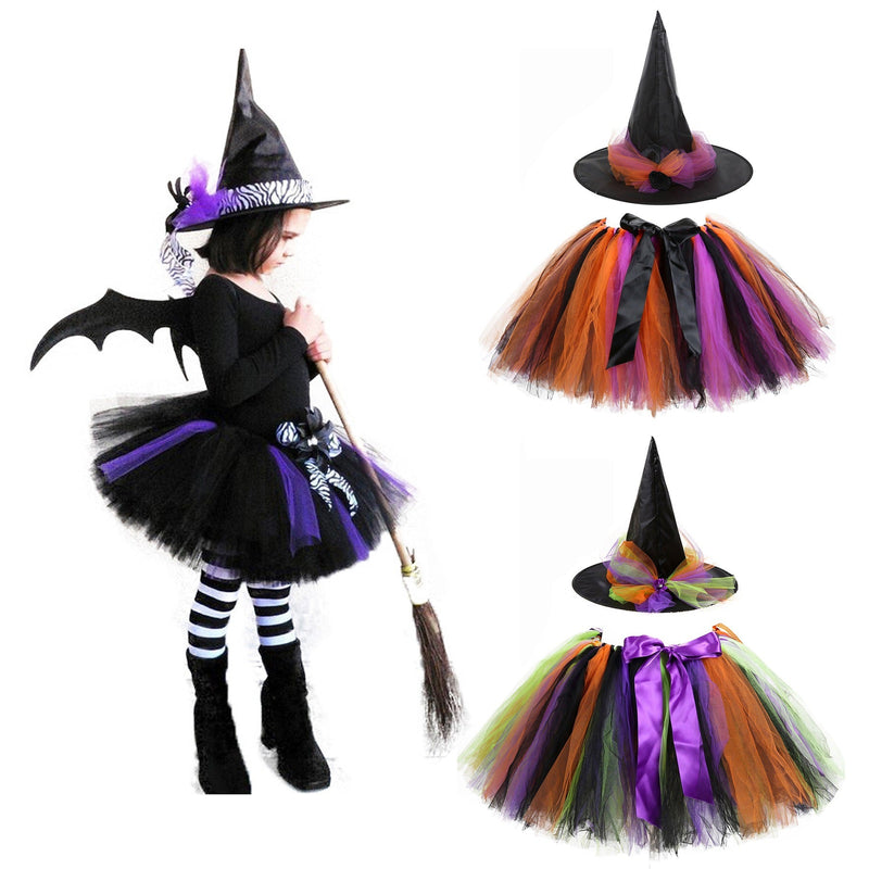 Children’s Halloween Witch Cosplay Hat Skirt Wings 1-Piece Sets