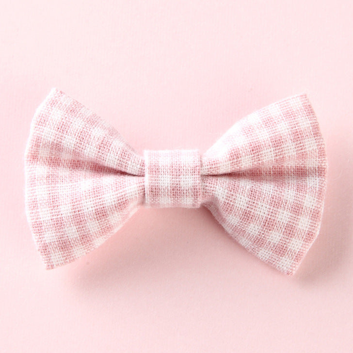 Girls Plaid Pattern Bow Tie Hair Fabric Clips Handmade Accessory