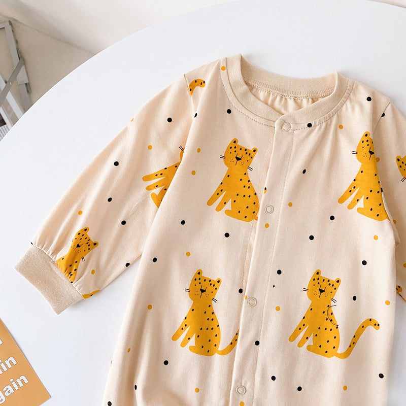 Baby Boy Cartoon Animals Graphic Snap Button Front Design Long Sleeved Romper Jumpsuit