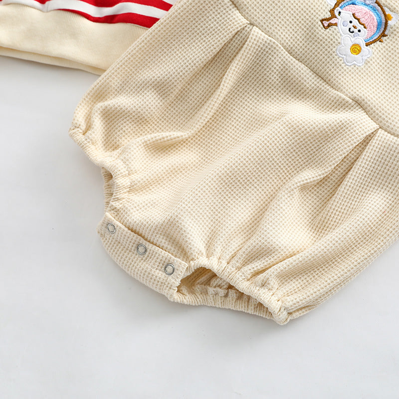 Baby Striped Pattern Shirt Combo Cartoon Graphic Corduroy Fabric Strap Onesies Sets