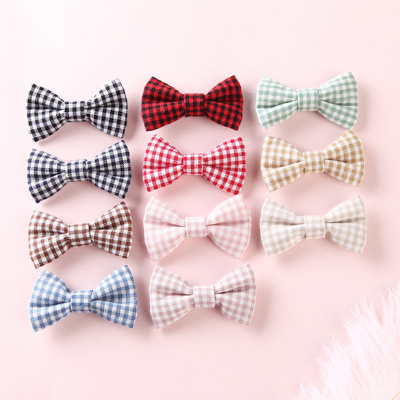 Girls Plaid Pattern Bow Tie Hair Fabric Clips Handmade Accessory