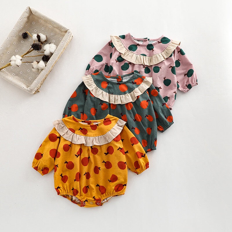 Baby Girl Fruit Orange Pattern Patchwork Design Long Sleeve Onesies