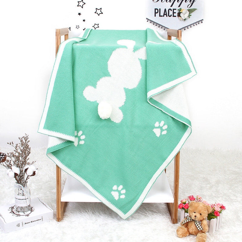 Baby Cartoon Rabbit & Footprints Embroidered Graphic 3D Tail Blanket