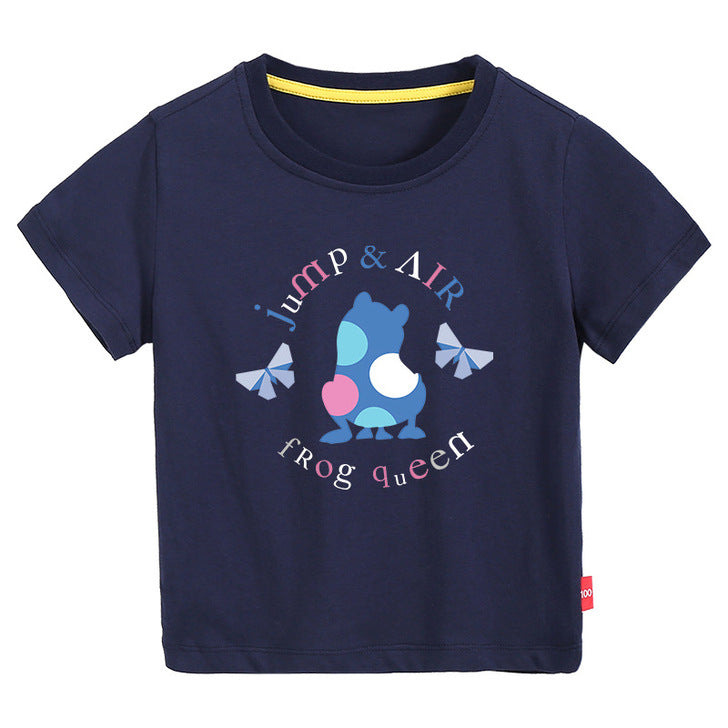 Baby Colorful Frog Print Pattern Short-Sleeved Round Collar Casual T-Shirt In Summer