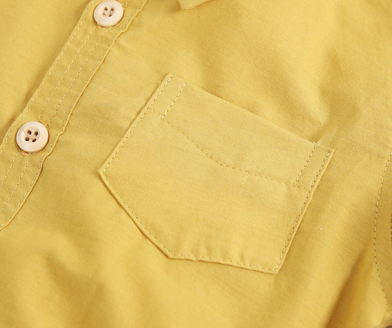 Baby Boy Solid Color Buttoned Shirt With Pockets Short Sleeve Onesies Online In Summer