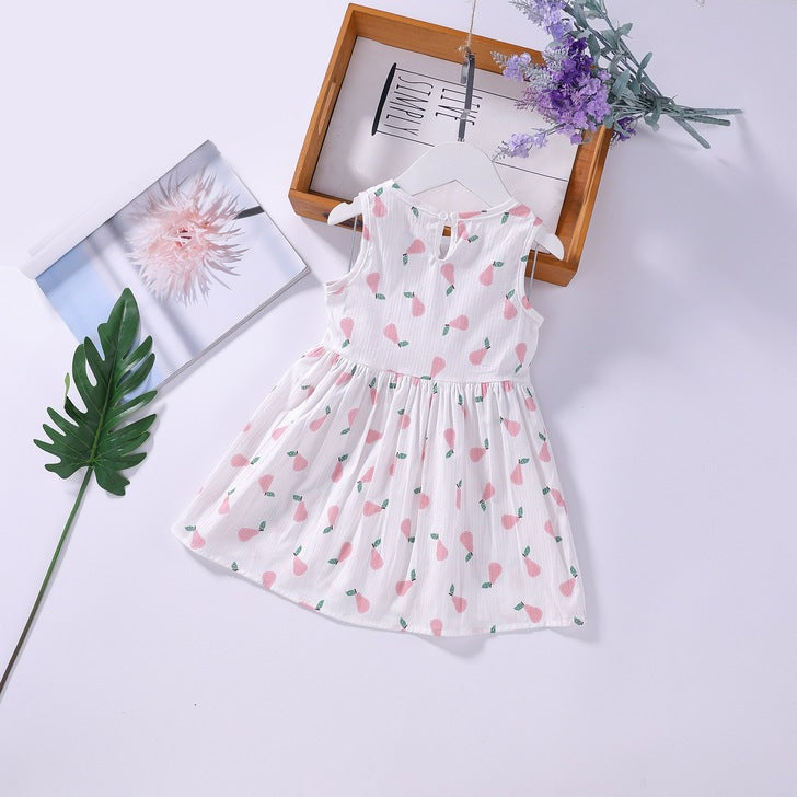 Baby Girls Floral Print Sleeveless Round Collar Dress In Summer