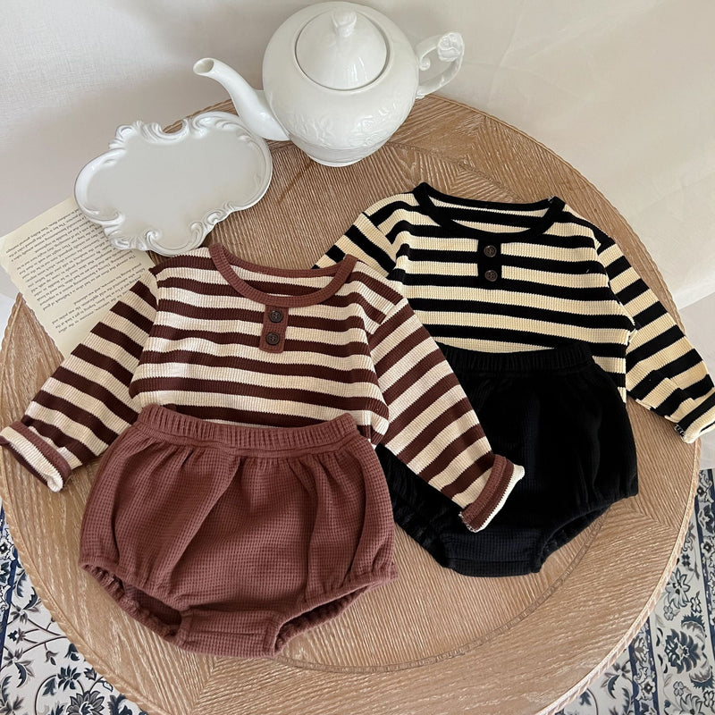 Baby Striped Pattern Long Sleeve Tops & Triangle Shorts 1 Pieces Sets