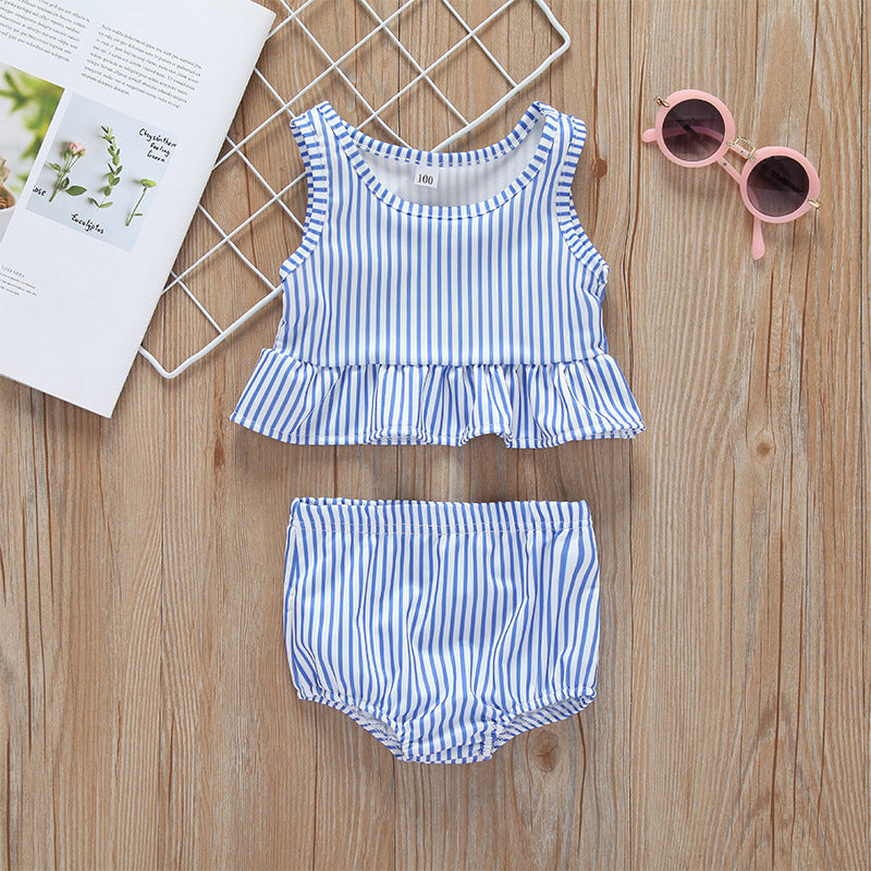 Baby Girl Striped Graphic Ruffle Tops Combo Shorts 1-Pieces Swimsuit