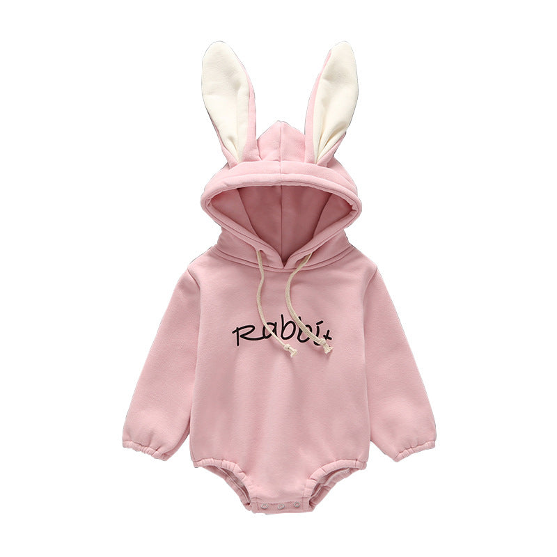 Baby Girl Print Pattern Rabbit Ear Design Long Sleeved Thickened Onesies