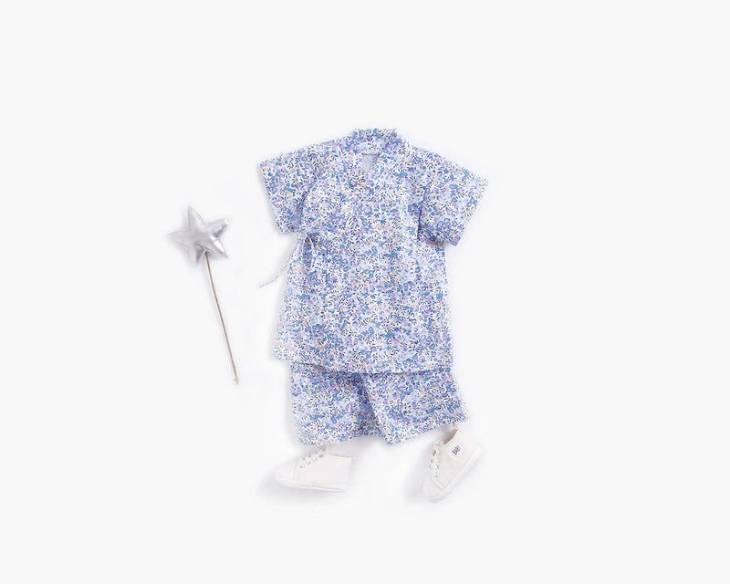 Baby Floral Print Belt Design Short-Sleeved Tops Combo Shorts Japanese Sets Pajamas