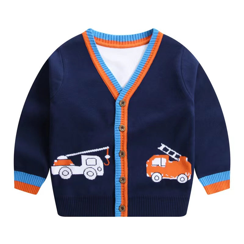 Baby Boy And Girl Various Cartoon Pattern Single Breasted Design V-Neck Cardigan