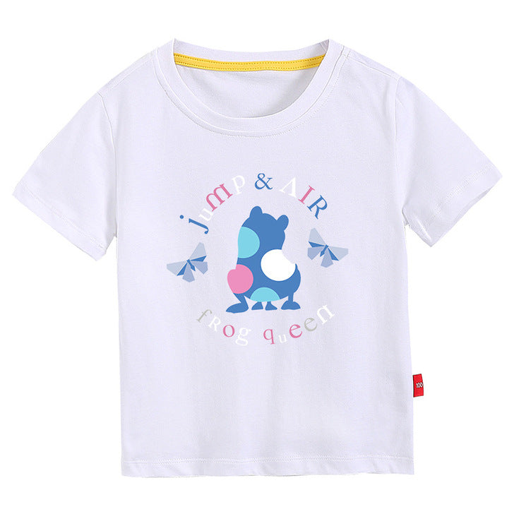 Baby Colorful Frog Print Pattern Short-Sleeved Round Collar Casual T-Shirt In Summer