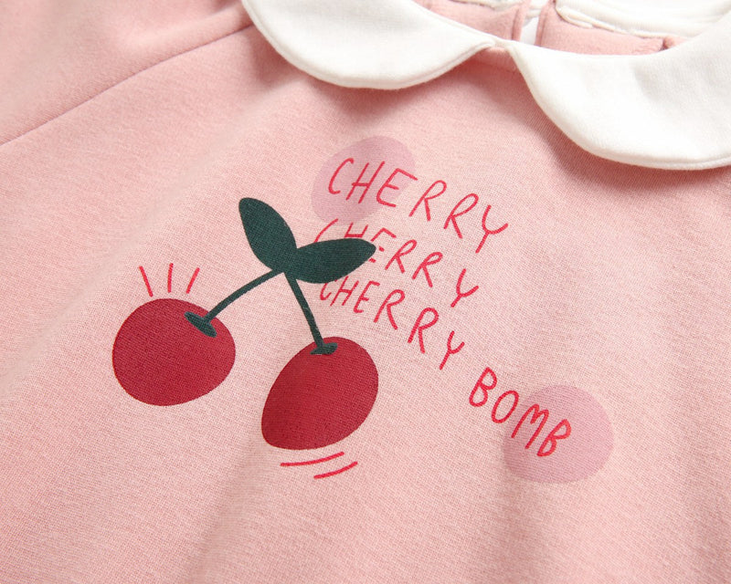 Baby Girl 1pcs Cherry & Slogan Pattern Doll Neck Longsleeve Onesies