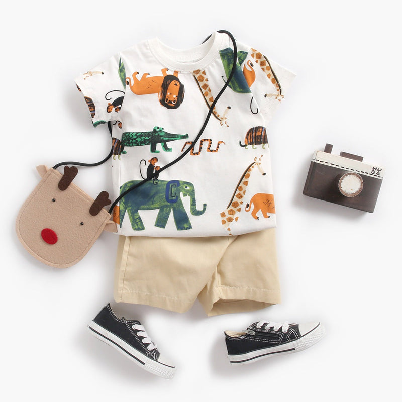 Baby Boy Animal Print Short-Sleeved Top Combo Shorts 2-Pieces Sets In Summer