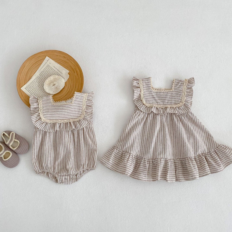 Baby Striped Pattern Sleeveless Princess Dress & Onesies