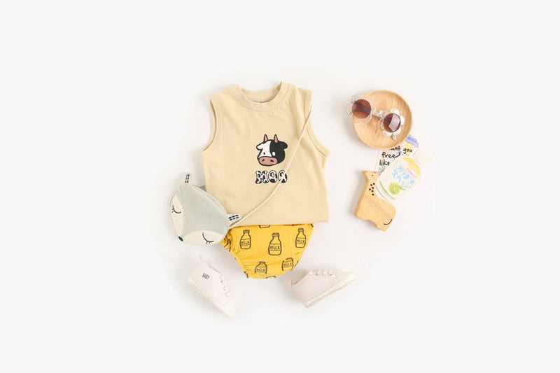 Baby Boy And Girl Animal Print Sleeveless T-Shirt Combo Shorts Sets