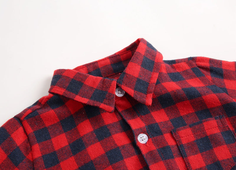 Baby Boy Plaid Pattern Buttoned Shirt With Pockets Long Sleeve Onesies In Autumn