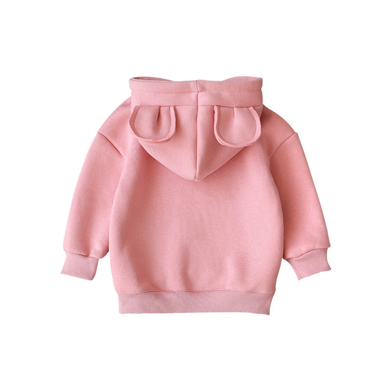 Baby Solid Color Animal Ear Patch Design Autumn Korean Style Hoodie