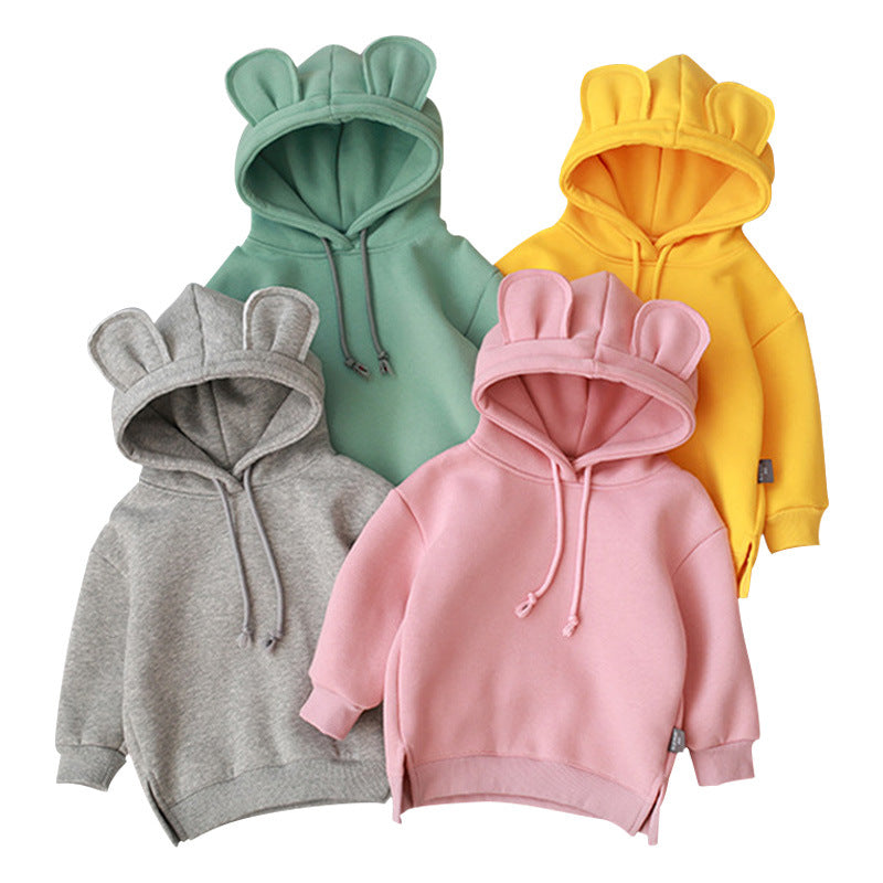 Baby Solid Color Animal Ear Patch Design Autumn Korean Style Hoodie