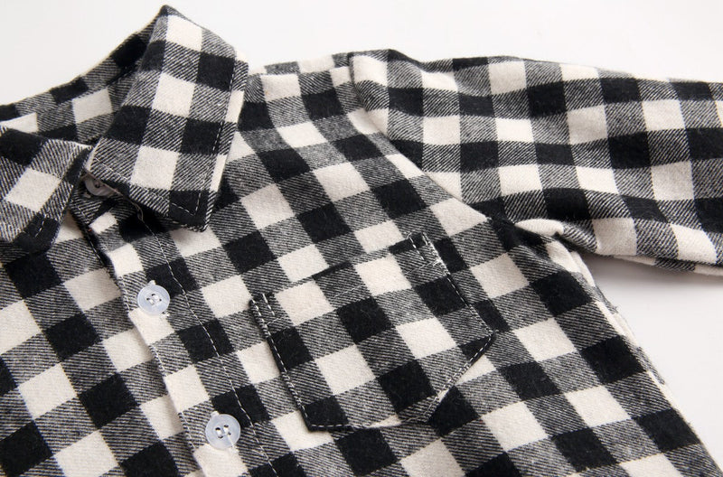 Baby Boy Plaid Pattern Buttoned Shirt With Pockets Long Sleeve Onesies In Autumn