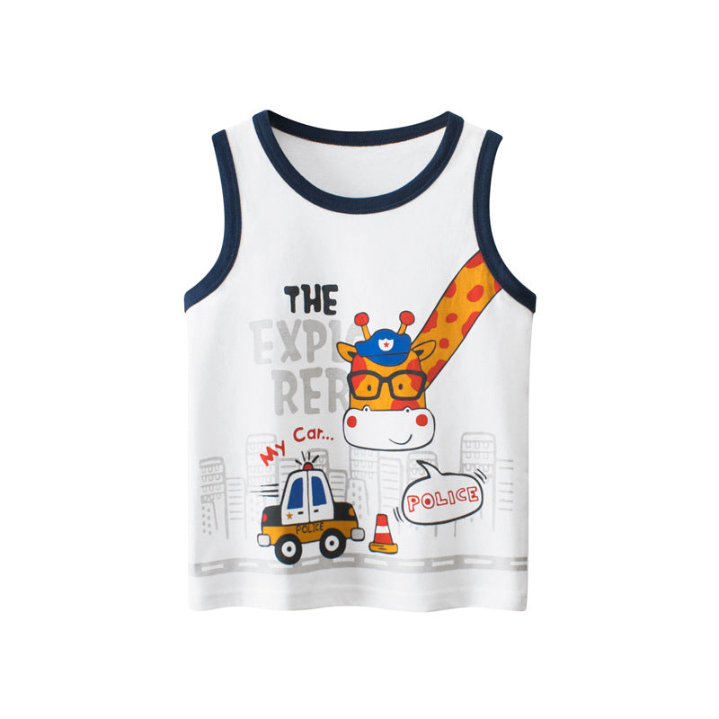 Baby Cartoon Print Pattern Sleeveless Crewneck Tops