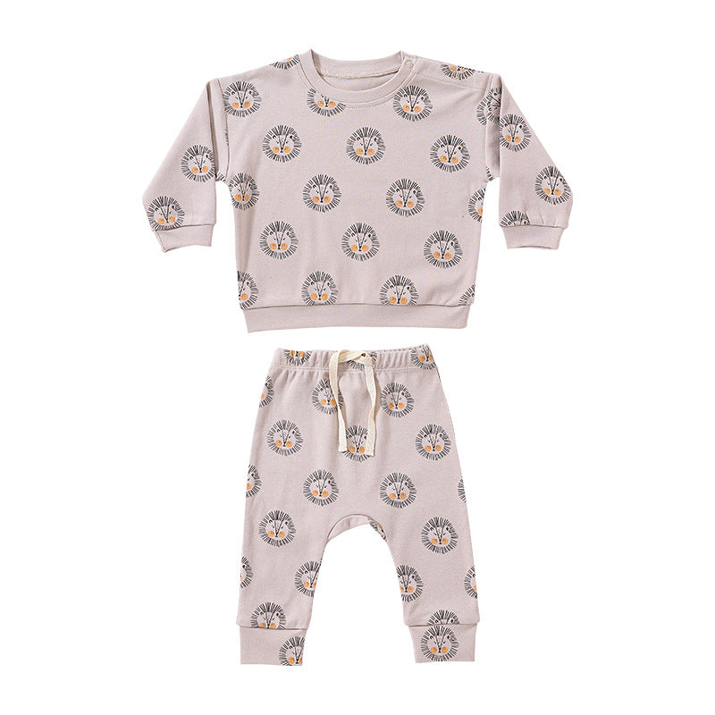 Baby Boy And Girl Print Pattern Cotton Hoodie Combo Trousers Sets