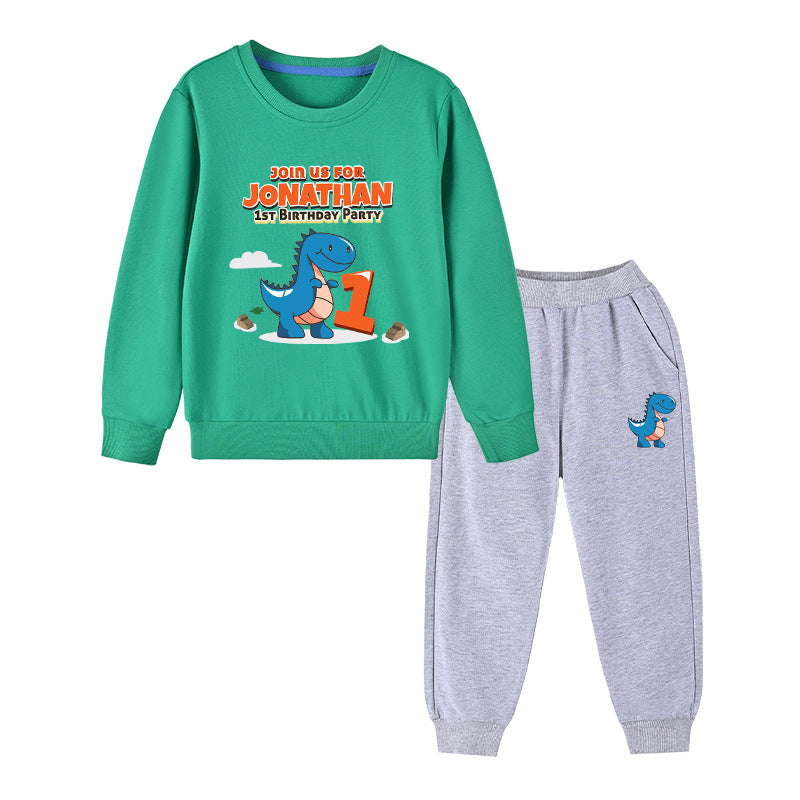 Baby Boy Cartoon Dinosaur Print Pattern Hoodie Combo Trousers Cotton 1 Pieces Sets