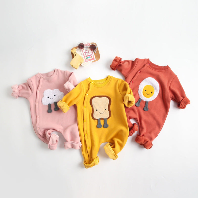 Baby Cartoon Pattern Side Snap Button Design Long Sleeved Romper