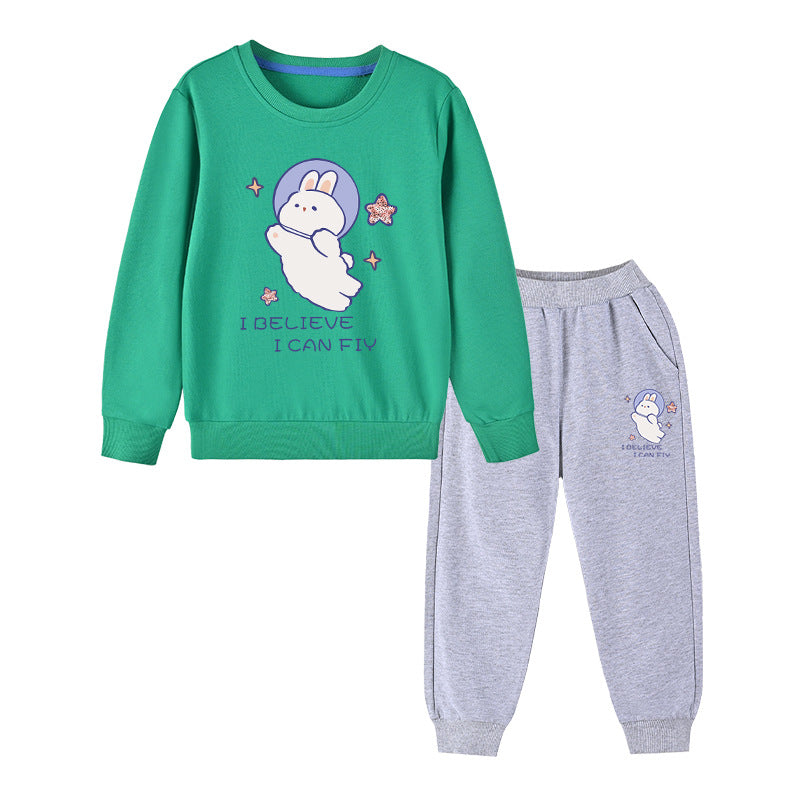 Baby Girl Cute Bunny Graphic Hoodie Combo Loose Trousers Soft Cotton Sets