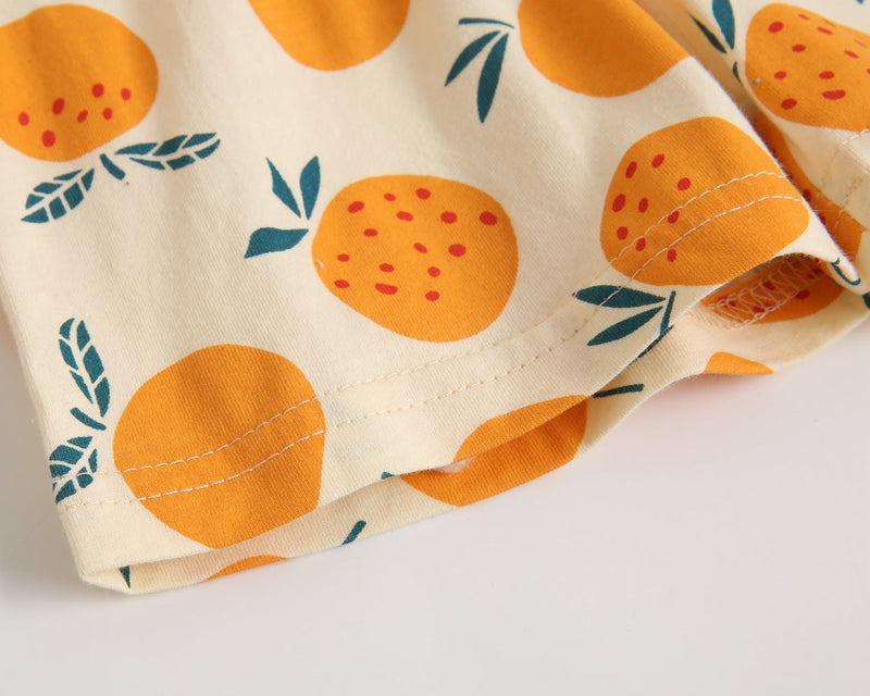 Baby Fruit Print Belt Design Short-Sleeved Top Combo Shorts Japan Style Sets Pajamas