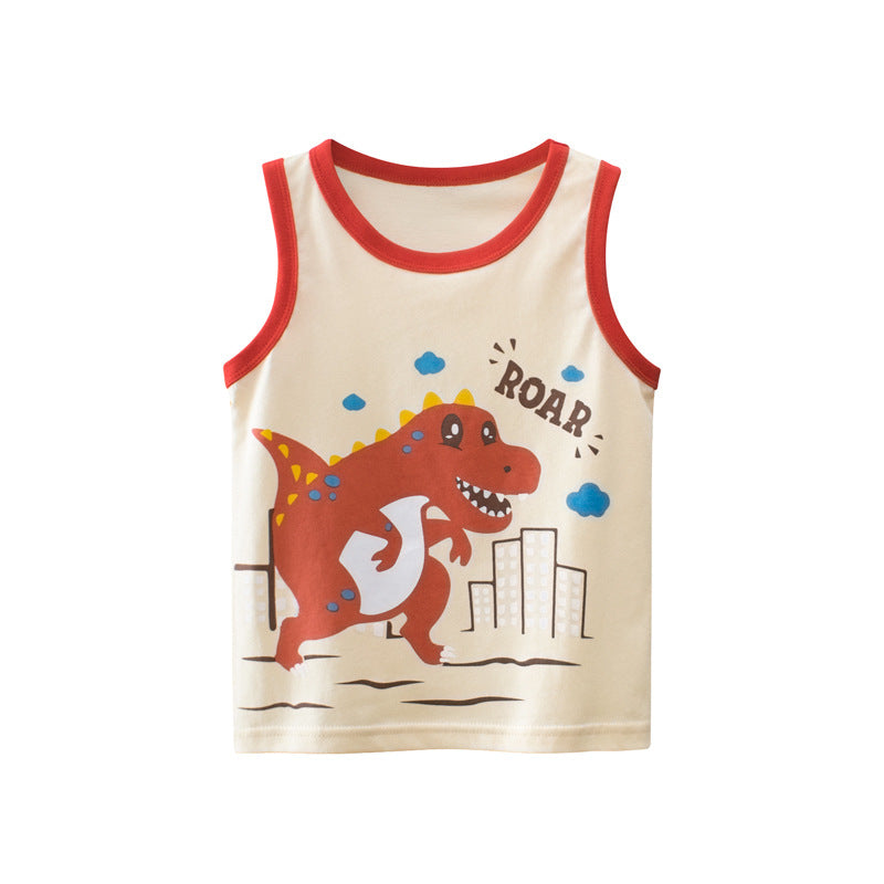 Baby Cartoon Print Pattern Sleeveless Crewneck Tops