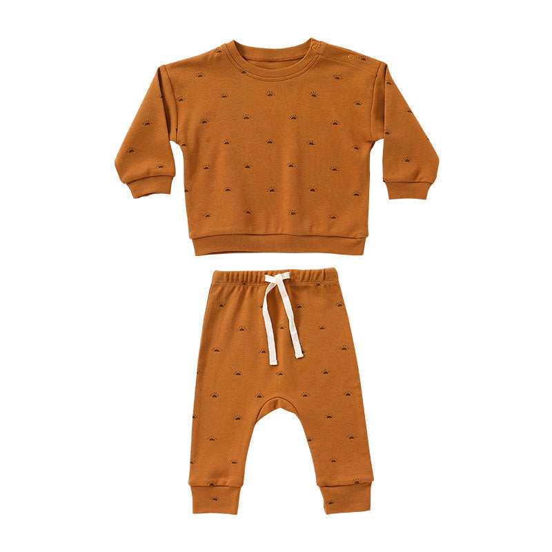 Baby Boy And Girl Print Pattern Cotton Hoodie Combo Trousers Sets