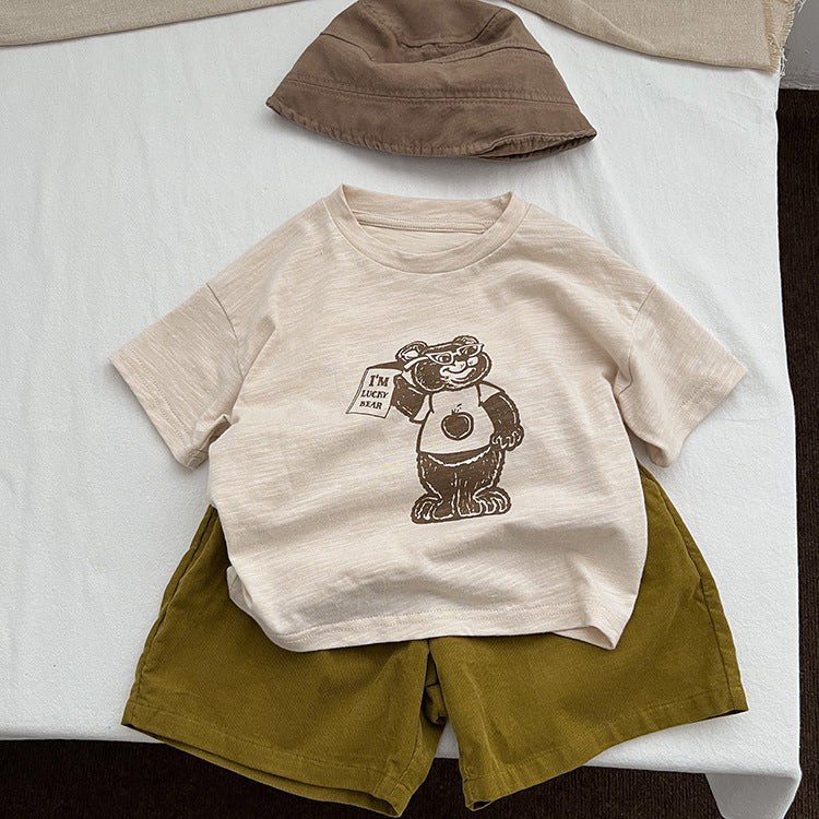 Baby Cartoon Bear Graphic Short Sleeve Comfy T-Shirt