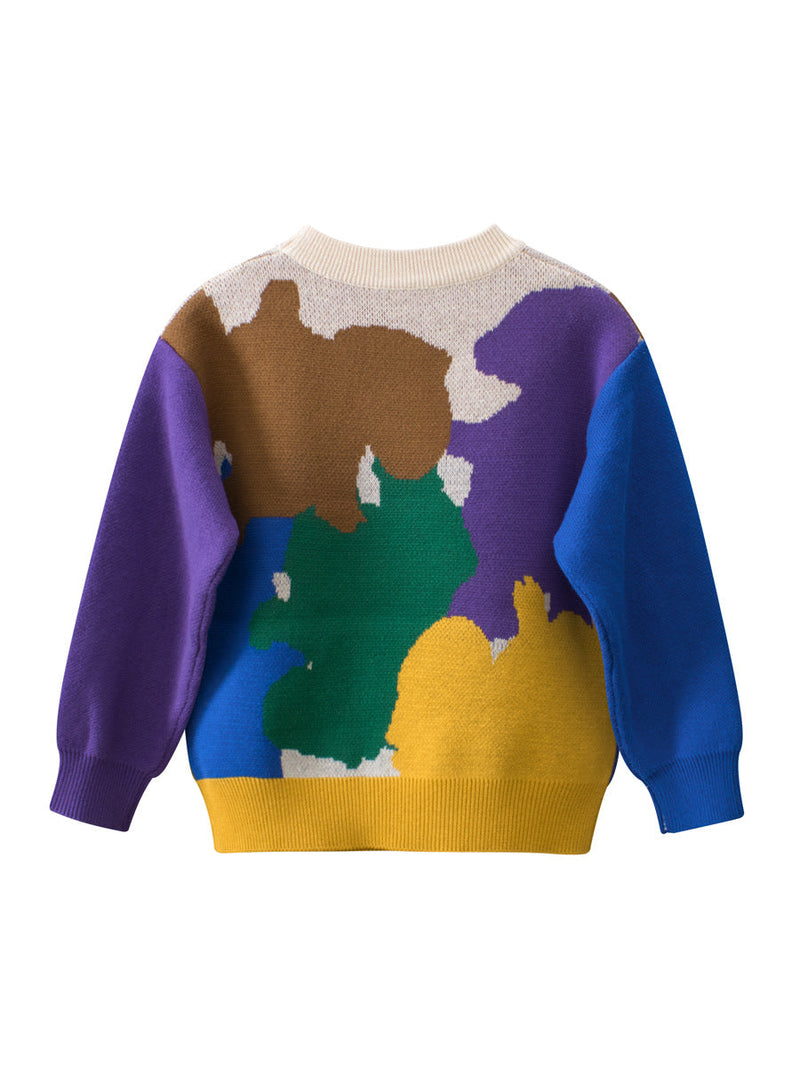 Baby Boy Kids Color Patchwork Crew Neck Long Sleeve Thin Knitwear Pullover