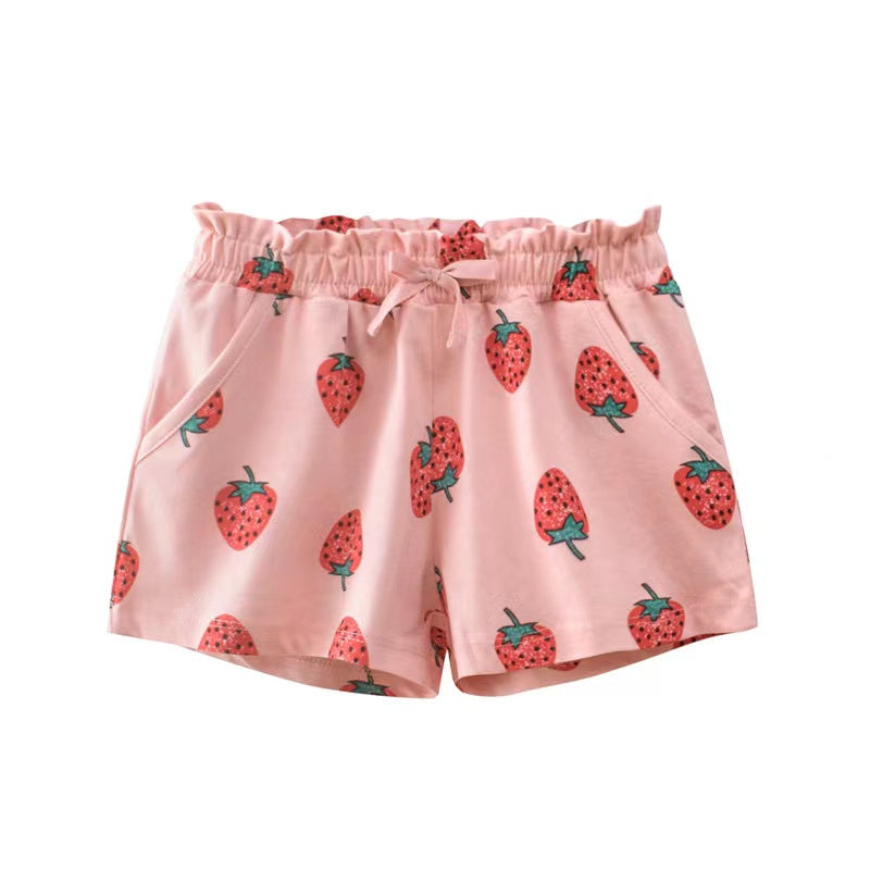 Baby Girl Print Pattern Bow Decoration Short Pants In Summer Outfit Wearing