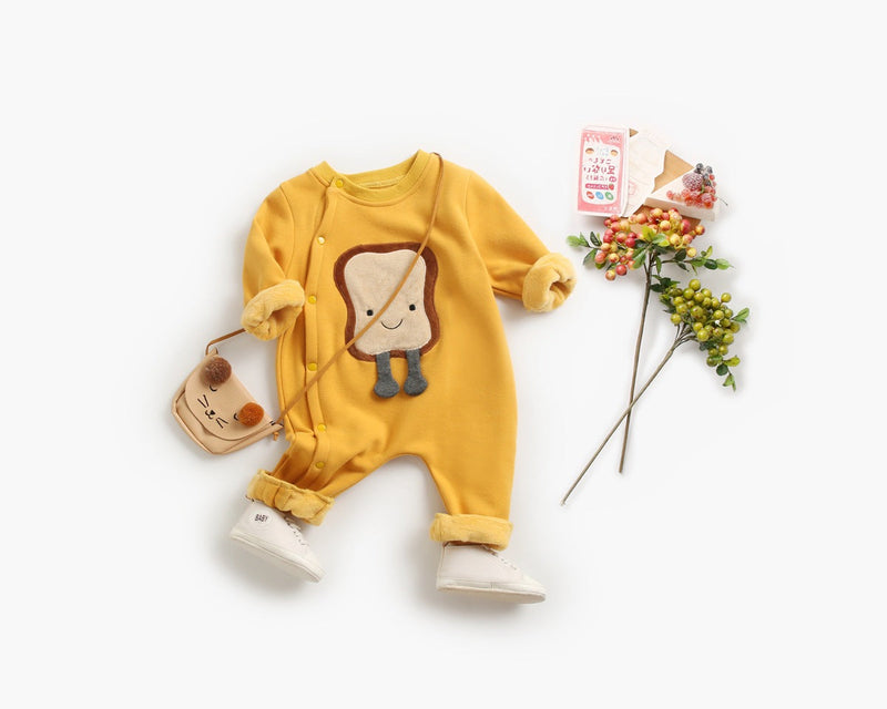 Baby Cartoon Pattern Side Snap Button Design Long Sleeved Romper