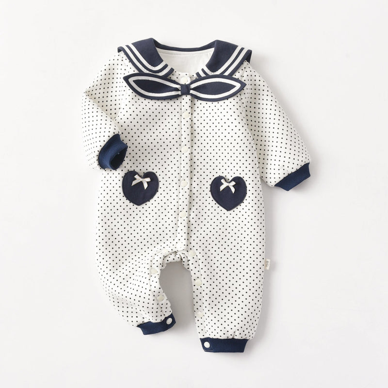 Baby Polka Dot Pattern Bow Patched Design Romper Jumpsuit